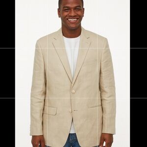 Lauren Ralph Lauren 100% Linen Beige Two Button Blazer Sport Coat 43R Preppy